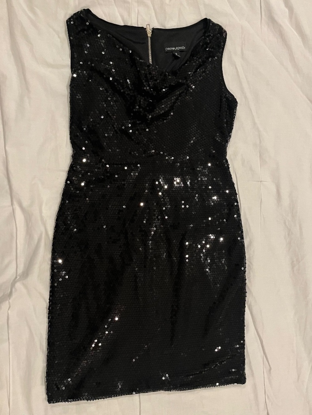 Cynthia Rowley size 6 black beaded cowl neck dress